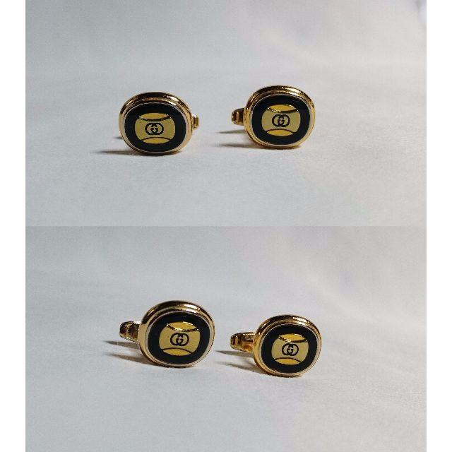 正規良 グッチ ヴィンテージ オーバルGGロゴカフス金×黒 メイン