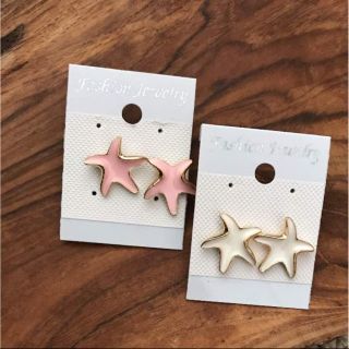 新品 ☆ ヒトデ ピアス ピンク ホワイト(ピアス)