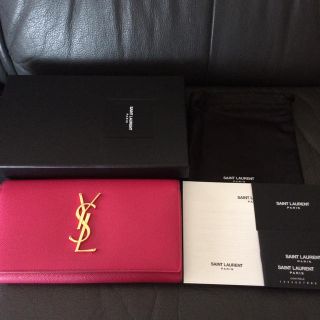 サンローラン(Saint Laurent)の美品 サンローランパリ モノグラム ウォレット 財布 バッグ ピンク チェーン(長財布)