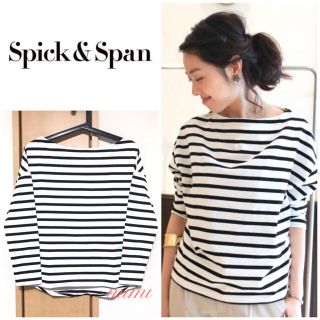 スピックアンドスパン(Spick & Span)の超美品❣️Spick & Span デラヴェボーダードルマンプルオーバー 白×紺(カットソー(長袖/七分))