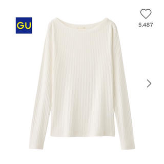 ジーユー(GU)のGU 完売品 リブT(長袖) 白 Sサイズ(Tシャツ(長袖/七分))