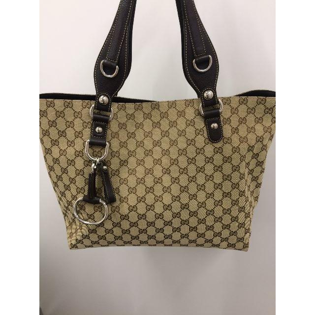 GUCCI グッチ GG柄 レザー キャンバス トート ハンド バッグ 美品-