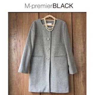 エムプルミエ(M-premier)のM-premier BLACK 【カシミヤ100】ノーカラーAラインコート(ロングコート)