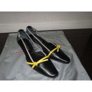 プラダ(PRADA)の●4万PRADAプラダ総レザーミュール異色リボンサンダル黒●美品(ミュール)