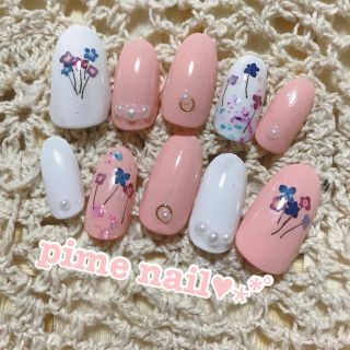 現品♡即発送！シンプル押し花ネイル❁シフォンベージュ✨