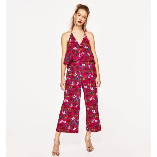 ザラ(ZARA)の完売品 ザラ 花柄 オールインワン ロング パンツ ワンピ スカート サンダル(オールインワン)