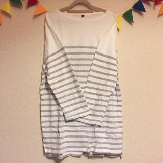 ムジルシリョウヒン(MUJI (無印良品))の無印良品 ボーダー七分Tシャツ グレー(Tシャツ/カットソー(七分/長袖))