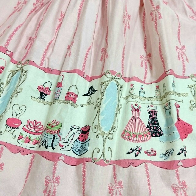 ☆エミリーテンプルキュート☆ピンク　リボン　ワンピース　ウエストデザイン　裾刺繍