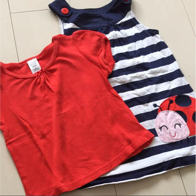 carter's(カーターズ)のカーターズ ボーダーワンピース&Tシャツの2ピースセット キッズ/ベビー/マタニティのキッズ服女の子用(90cm~)(ワンピース)の商品写真