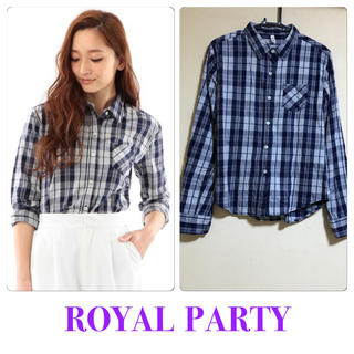 ロイヤルパーティー(ROYAL PARTY)のロイパ♡チェックシャツ♡ネイビー(シャツ/ブラウス(長袖/七分))