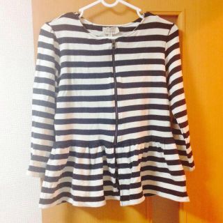 ザラ(ZARA)のZARA ボーダーペプラムジャケット(ノーカラージャケット)