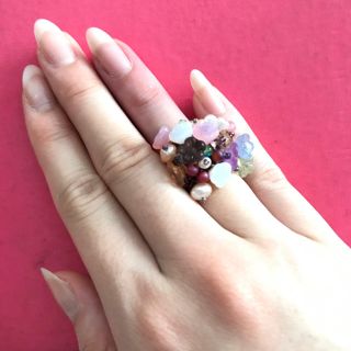 手作り ビーズ 指輪 紫(リング(指輪))