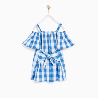 ザラキッズ(ZARA KIDS)のZARAkids リボンディティール付きチェックワンピース(ワンピース)