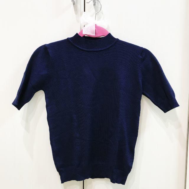 神戸レタス(コウベレタス)のハイネック　半袖ニット（ネイビー） レディースのトップス(ニット/セーター)の商品写真