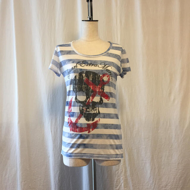 Snarl extra(スナールエクストラ)のsnarl extra ボーダーラメスカルプリントTシャツ レディースのトップス(Tシャツ(半袖/袖なし))の商品写真