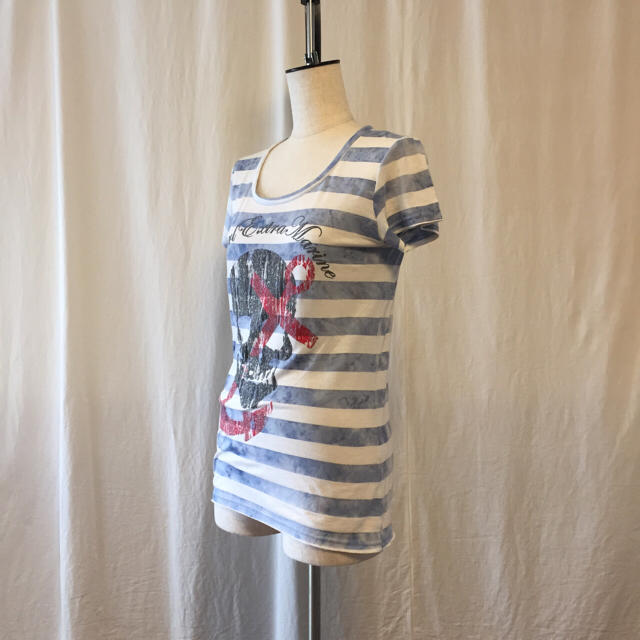 Snarl extra(スナールエクストラ)のsnarl extra ボーダーラメスカルプリントTシャツ レディースのトップス(Tシャツ(半袖/袖なし))の商品写真
