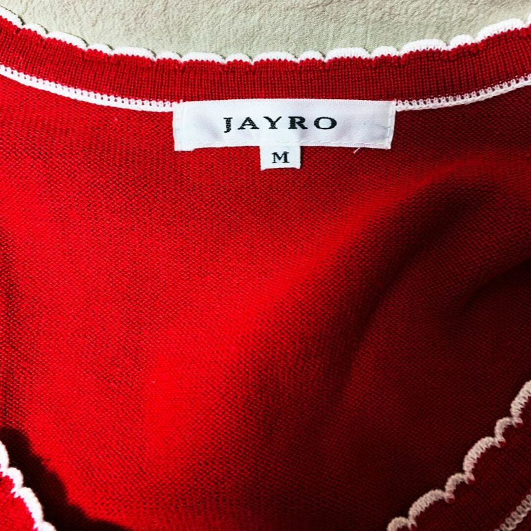 JAYRO(ジャイロ)のジャイロ/クロシェ 鍵編み 透かし編み リボン 半袖 チュニック カットソー 赤 レディースのトップス(チュニック)の商品写真