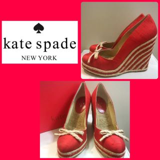 ケイトスペードニューヨーク(kate spade new york)の定価3.1万♡美品♡ケイトスペード♡レッド ボーダー パンプス♡(ハイヒール/パンプス)