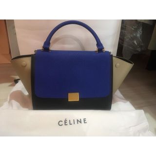 セリーヌ(celine)のセリーヌ CELINEトラペーズ2WAYバッグ レザー×スエード◎ベージュブルー(ハンドバッグ)