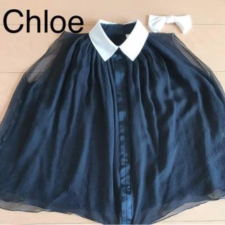 クロエ(Chloe)のChloe クロエ シフォン フランス製 華やかなノースリーブ トップス(シャツ/ブラウス(半袖/袖なし))