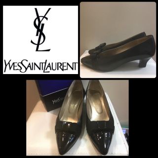 サンローラン(Saint Laurent)のイヴサンローラン♡ブラックレザー リボン パンプス♡(ハイヒール/パンプス)