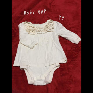 ベビーギャップ(babyGAP)のBABY GAP ホワイト 長袖ロンパース 裾なし ブラウス 60 70(ロンパース)