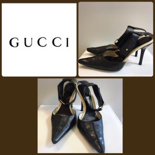 グッチ(Gucci)のグッチ♡ブラックレザー アンクルストラップ パンプス♡(ハイヒール/パンプス)