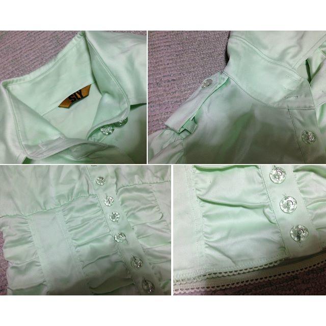 SLY(スライ)のスライSLYグリーン黄緑ブラウスBLポケット付ギャザーSパフスリーシャツ レディースのトップス(シャツ/ブラウス(半袖/袖なし))の商品写真
