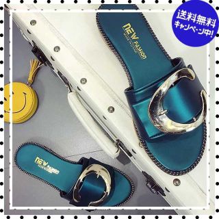 【24.0cm/グリーン】C字 バングルサンダル 大特価(サンダル)