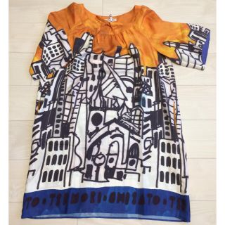 SALE!【美品】【希少】ツモリチサト * ビル柄のシルクワンピース