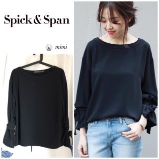 スピックアンドスパン(Spick & Span)の超美品❣️Spick and Span ソデリボンブラウス ネイビー(シャツ/ブラウス(長袖/七分))