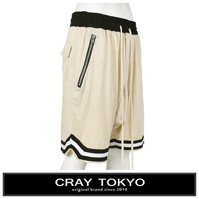 CRAY TOKYO ベージュ メッシュドロップクロッチ サルエルハーフパンツ メンズのパンツ(ショートパンツ)の商品写真