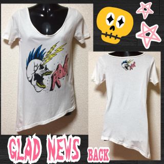 グラッドニュース(GLAD NEWS)のモヒカンスカルプリント裾斜めカットT(Tシャツ(半袖/袖なし))