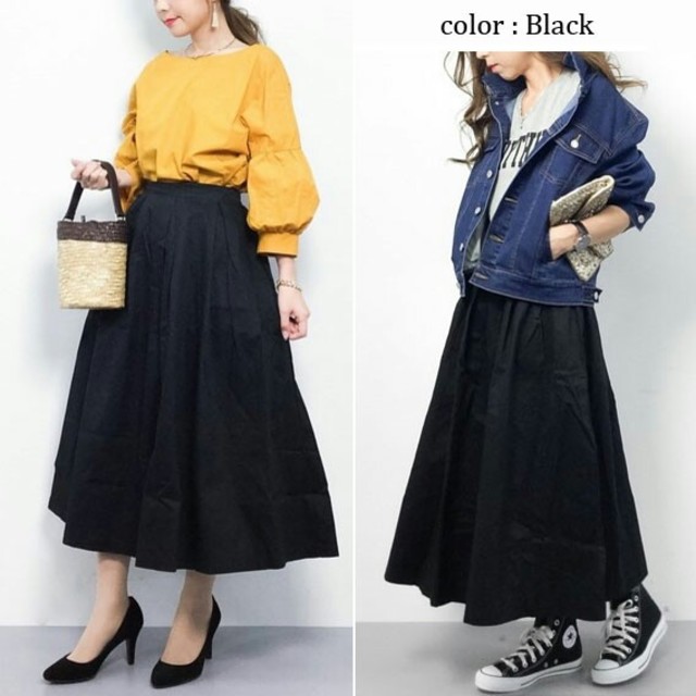 merlot(メルロー)の人気商品❥︎:❥︎メルロー オールシーズン フレアスカート 黒色 レディースのスカート(ひざ丈スカート)の商品写真