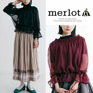 メルロー(merlot)の秋の新作* ⑅⃝◌*メルロー ドット柄シースルーブラウス ワイン(シャツ/ブラウス(長袖/七分))