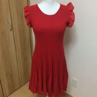 ミッシュマッシュ(MISCH MASCH)の美品 ♡ ミッシュマッシュ ニット方フリルワンピース レッセパッセ(ミニワンピース)