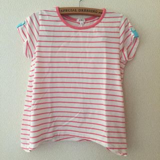 アーヴェヴェ(a.v.v)のkids150  a.v.v  爽やかピンクボーダーAラインシャツ(Tシャツ/カットソー)