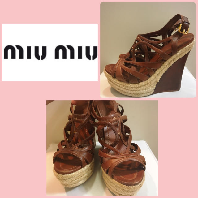 miumiu(ミュウミュウ)のミュウミュウ♡ブラウンレザー ウエッジ サンダル♡ レディースの靴/シューズ(サンダル)の商品写真