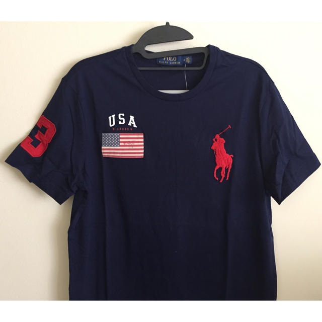 USラルフローレンUSA国旗ビックポニー刺繍Tシャツ