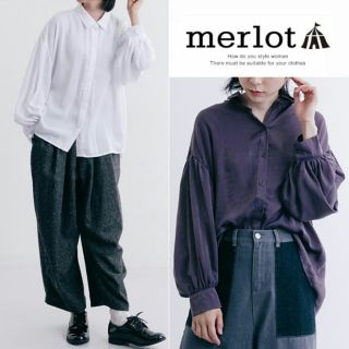 メルロー(merlot)の秋冬新作◌⑅⃝♡メルロー パフスリーブブラウス シャツ パープル(シャツ/ブラウス(半袖/袖なし))