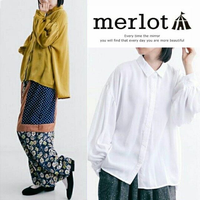 merlot(メルロー)の秋冬新作◌⑅⃝♡メルロー パフスリーブブラウス シャツ ホワイト レディースのトップス(シャツ/ブラウス(長袖/七分))の商品写真