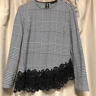 ザラ(ZARA)のZARA 千鳥格子・レースカットソー(カットソー(長袖/七分))