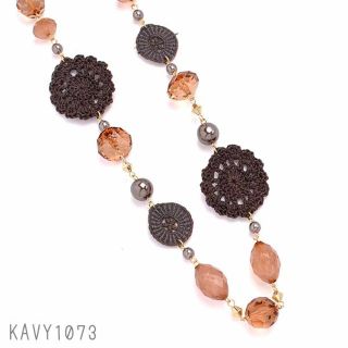 KAVY1073／ブラウン フラワーニット ロングネックレス◆KAVY1071(ネックレス)