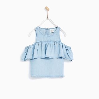 ザラキッズ(ZARA KIDS)のZARAkids  フリル付きデニムトップス(Tシャツ/カットソー)