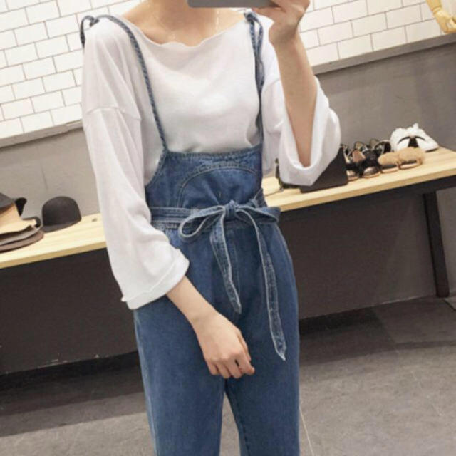 ZARA(ザラ)のリボンサロペット デニム レディースのパンツ(サロペット/オーバーオール)の商品写真