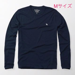 アバクロンビーアンドフィッチ(Abercrombie&Fitch)の数量限定特別価格【M】アバクロメンズ定番クルーネックワンポイント長袖Tシャツ 紺(Tシャツ/カットソー(七分/長袖))