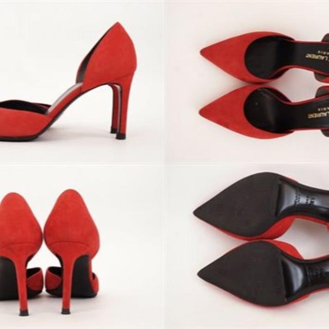 Saint Laurent(サンローラン)のサンローラン ヒール パンプス スエード 赤 サイズ36 1/2 約23.5cm レディースの靴/シューズ(ハイヒール/パンプス)の商品写真