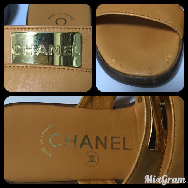 ✞CHANEL キャメル ロゴプレートサンダル✞レディース