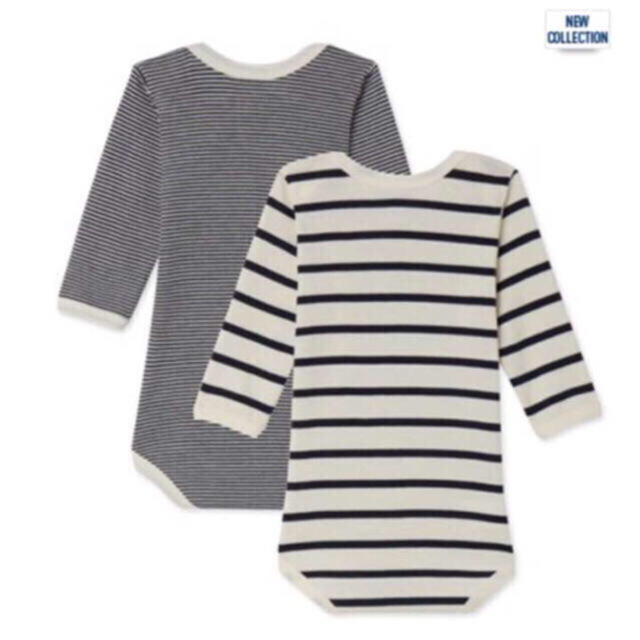 PETIT BATEAU(プチバトー)の新品 ♡ マリニエール ＆ミラレ 長袖 ボディ２枚組 ロンパース キッズ/ベビー/マタニティのベビー服(~85cm)(ロンパース)の商品写真