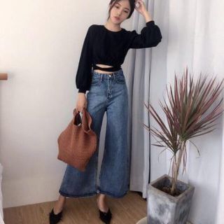 アズールバイマウジー(AZUL by moussy)のSALE ハイウエストワイドデニムパンツ 韓国ファッション (デニム/ジーンズ)